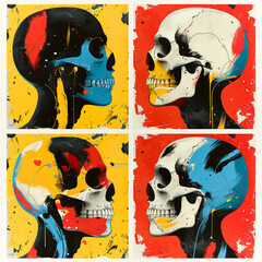 Wall Mural - Four skulls painted in different colors