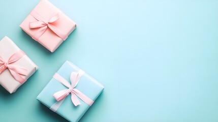 Canvas Print - Pastel Gift Boxes Blue Background Minimalist