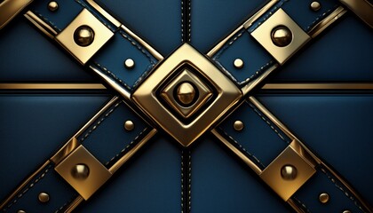 Wall Mural - Intersecting Golden Straps on Blue Leather Background