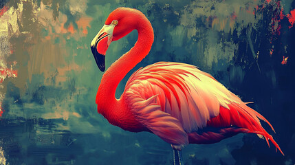 Artistic Style Painting of A Flamingo Pink Flamingo Aspect 16:9