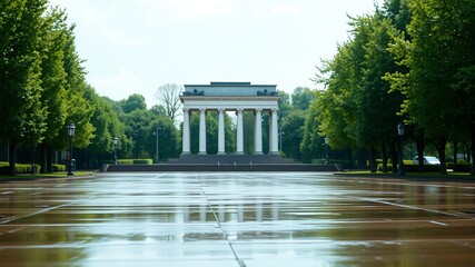 Canvas Print - outdoor green park with landmark