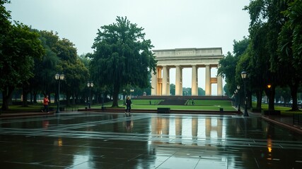 Canvas Print - outdoor green park with landmark