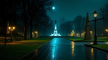 Canvas Print - outdoor green park with landmark