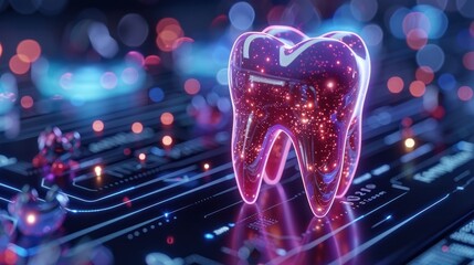 Wall Mural - 3D Render of a Tooth on a Futuristic Circuit Board