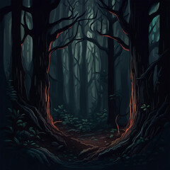 Sticker - dark forest illustration background