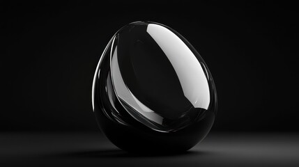 Wall Mural - abstract black glass egg-shaped object on dark background.