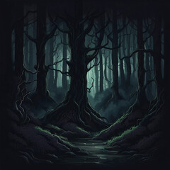 Canvas Print - dark forest illustration background