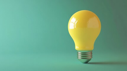 Wall Mural - a yellow lightbulb standing upright on a turquoise surface.