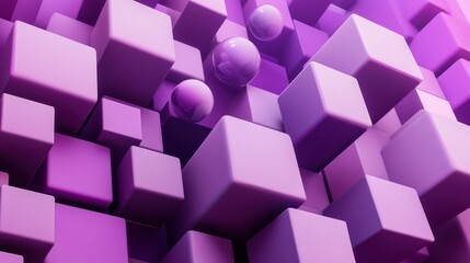 Wall Mural - abstract purple 3d cubes and spheres background.