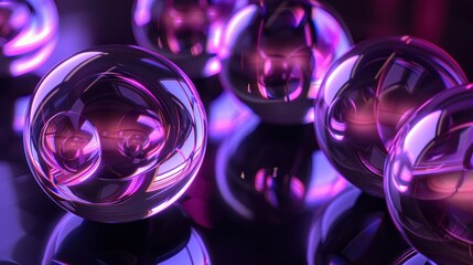 Close up of purple and pink glass orbs.