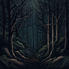 Poster - dark forest illustration background