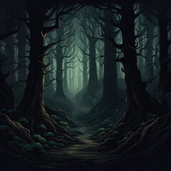 Canvas Print - dark forest illustration background