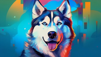 Siberian Husky dog ​​on colored background