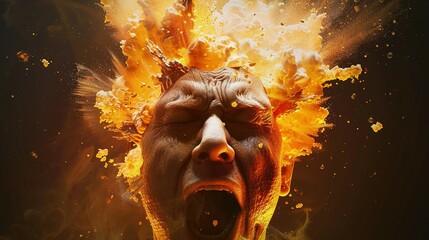 Wall Mural - A Man's Head Exploding in a Burst of Fire and Smoke