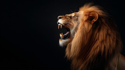 Side Profile of Roaring Male Lion Displayed in Studio Setting