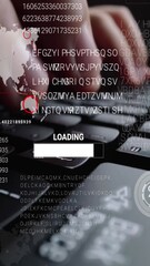 Wall Mural - time lapse of man working on laptop computer keyboard with graphic user interface gui hologram showi