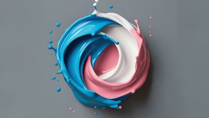 Close up view of blue, white and pink paint splash isolated on grey