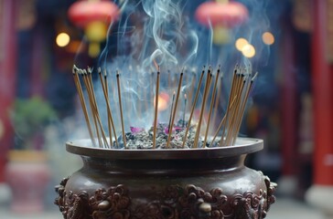 Incense sticks burning in a buddhist temple