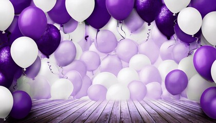 Wall Mural - celebration background with purple and white balloons