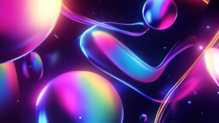 Wall Mural - Abstract cosmic background with iridescent orbs and neon glows.