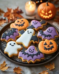 Wall Mural - Festive Halloween cookies on a dark background