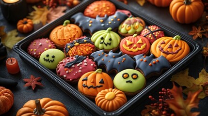 Wall Mural - Festive Halloween cookies on a dark background