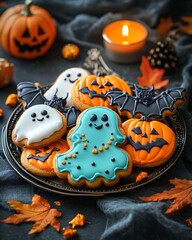 Sticker - Festive Halloween cookies on a dark background