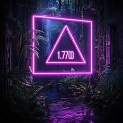 Wall Mural - Neon Pink Triangle Sign with Number 1.7700 in Jungle Night