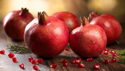 pomegranates on a rustic table