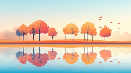 Beautiful Reflection Of Trees On Water Tranquil And Serene Autumn Water Scene With Enhanced Details