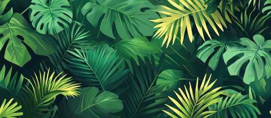 Wall Mural - Tropical Green Plants Wallpaper Background Illustration