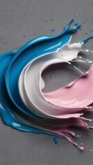 Close up view of blue, white and pink paint splash isolated on grey