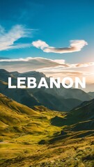 Photo of beautiful mountain landscape, natural background, blue sky with bright sun light, fresh air, green pasture valley in Lebanon mountains, scenic place, traveling and active vacation concept