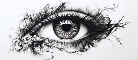 Surreal eye tattoo artwork rendered on paper