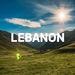 Wall Mural - Photo of beautiful mountain landscape, natural background, blue sky with bright sun light, fresh air, green pasture valley in Lebanon mountains, scenic place, traveling and active vacation concept