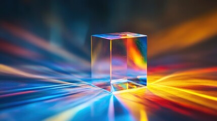 Wall Mural - crystal prism refracting light on blue and orange background.
