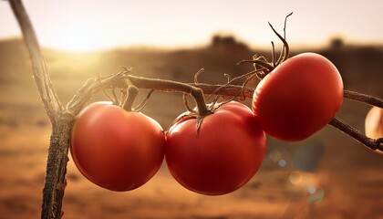 Wall Mural - tomatoes on a dried branch and sunshine