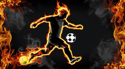 Fiery Soccer Player Kicks Ball Surrounded by Flames, Intense Energy, Athletic Spirit, and Dynamic Motion in an Epic Sports Visual (22)