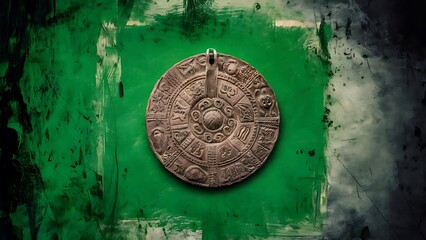 Wall Mural - Grunge green background with ancient ornament