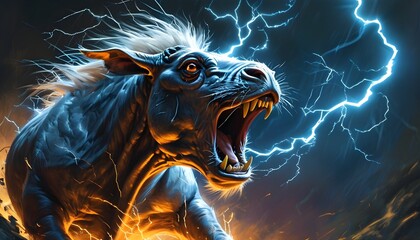 Wall Mural - Electric fury of a thunder beast surging through a stormy sky