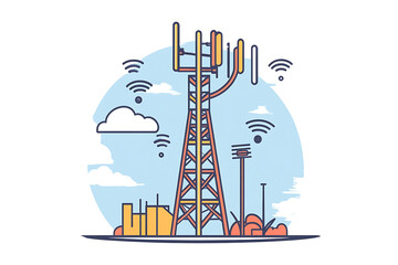 5g telecommunication tower vector flat line style