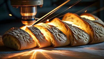 Wall Mural - Laser-carved bread illuminated by radiant beams