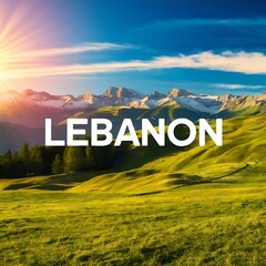 Photo of beautiful mountain landscape, natural background, blue sky with bright sun light, fresh air, green pasture valley in Lebanon mountains, scenic place, traveling and active vacation concept