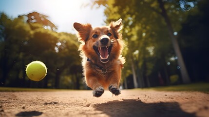 Wall Mural - dog playing with ball