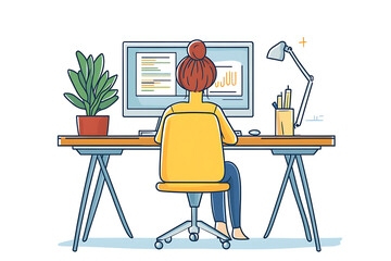 streamer girl sitting on a computer chair vector flat line style 


