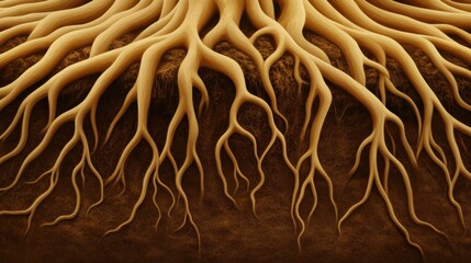 Wall Mural - A close up of a tree root with brown and white roots, AI