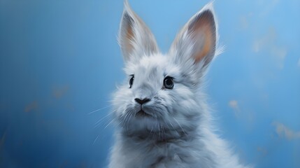 Wall Mural - white rabbit on blue background.