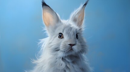 Wall Mural - white rabbit on blue background.