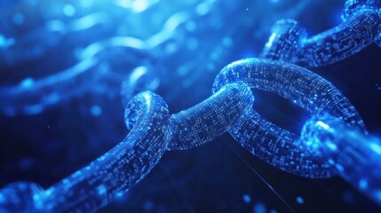 Poster - abstract digital chain made of glowing blue binary code.
