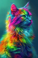  Vibrant rainbow-colored cat with a striking appearance
